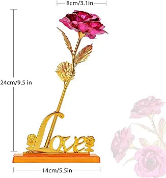 24K Gold Plated Rose (Red) With Love Stand
