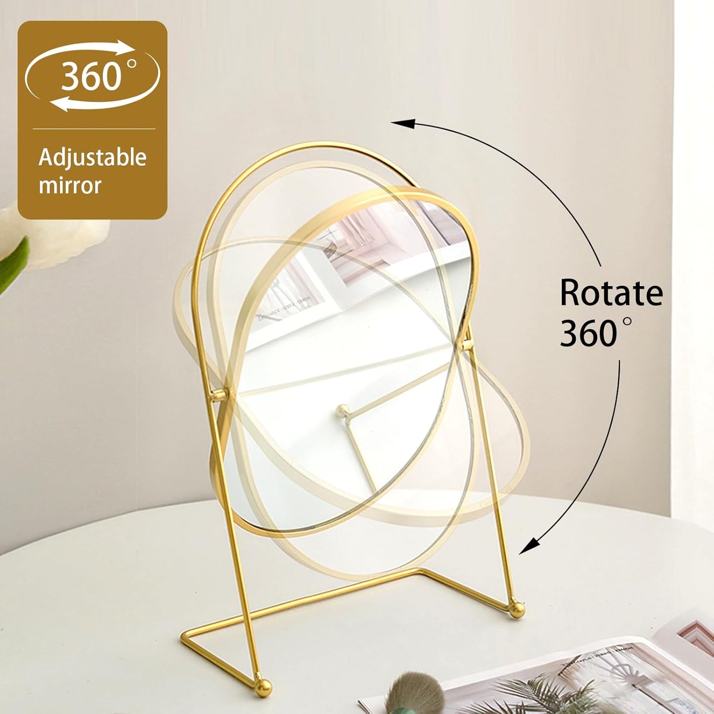 360°Rotate Vintage Oval Gold Stand Makeup Mirror for Women