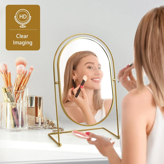 360°Rotate Vintage Oval Gold Stand Makeup Mirror for Women