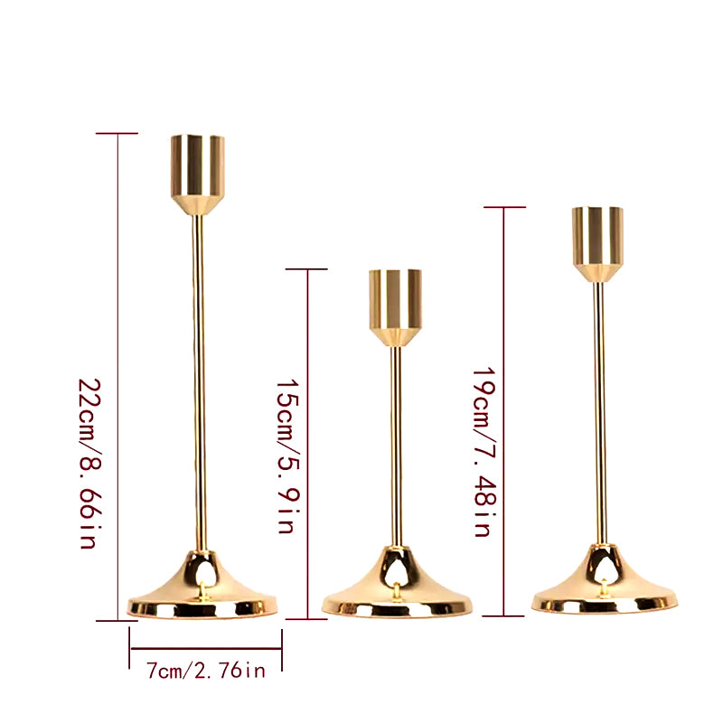 Set Of 3 Golden Candle Stands