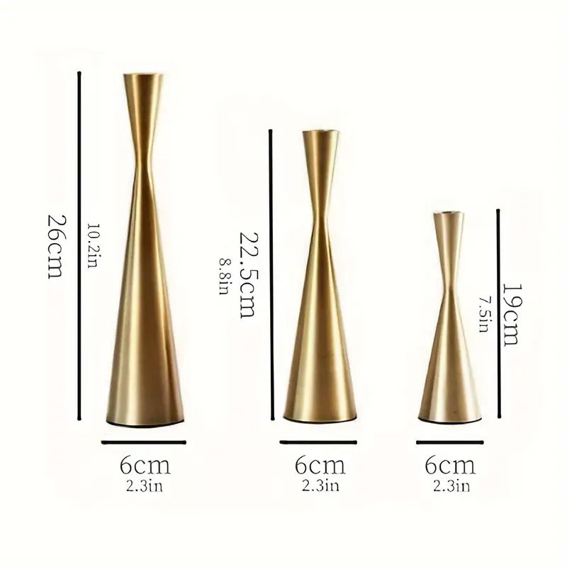 Elegant Golden Cone Candle Holder 3 Piece Set