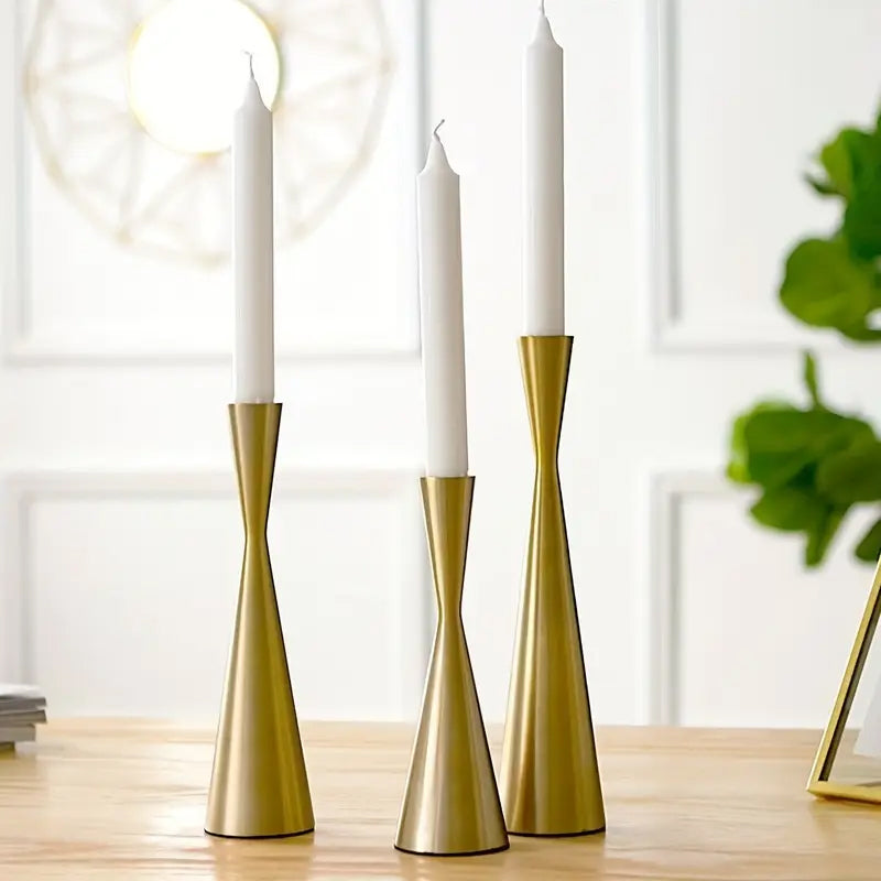 Elegant Golden Cone Candle Holder 3 Piece Set