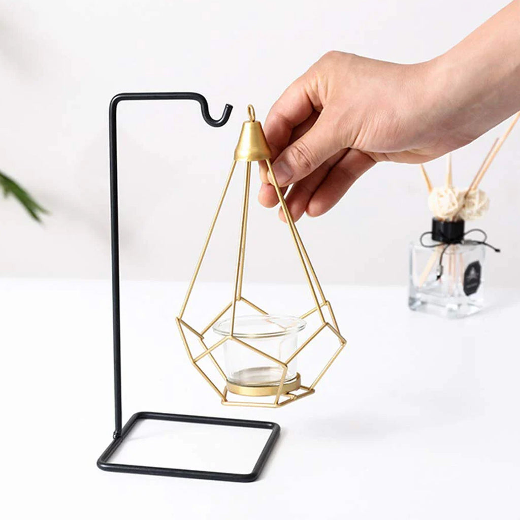 Golden Hanging Pot with Black Metal Stand