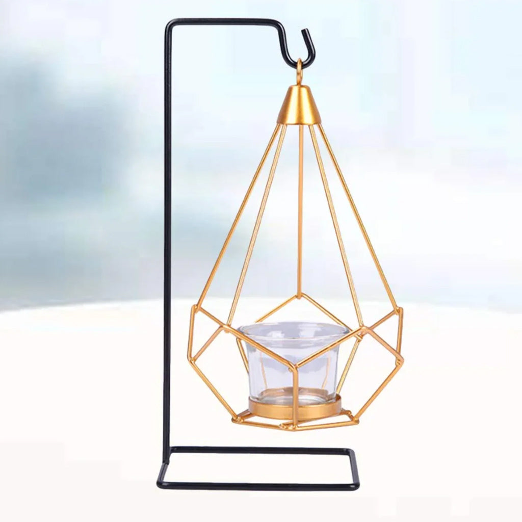 Golden Hanging Pot with Black Metal Stand
