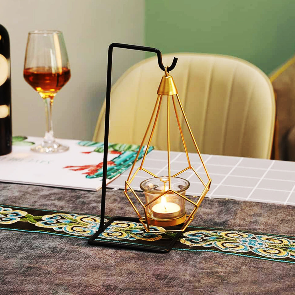 Golden Hanging Pot with Black Metal Stand