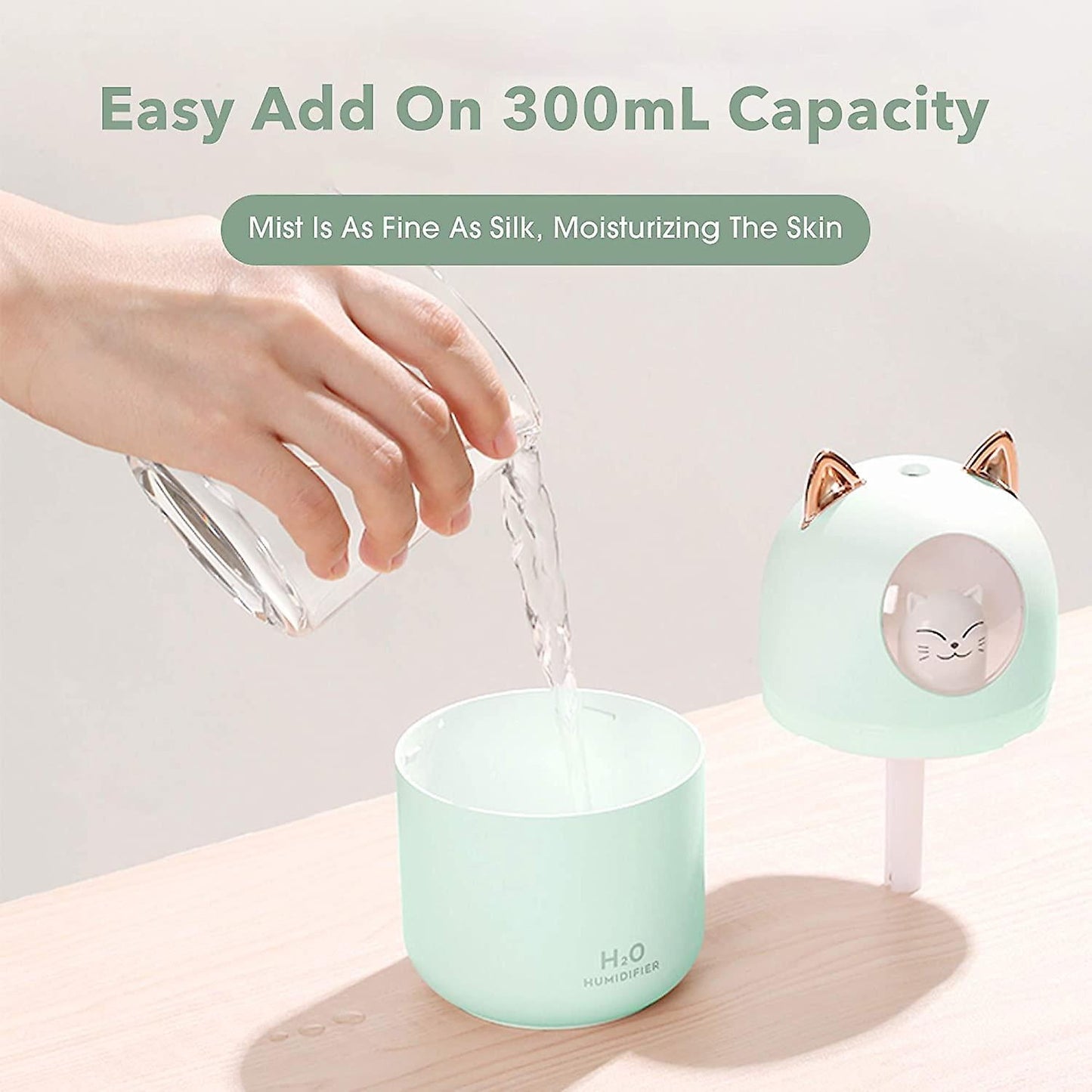 Mini Air Humidifier Cute Cat Aroma Diffuser with Colorful Night Light USB Mute Air Purifier Cool Mist Maker Home Air Freshener