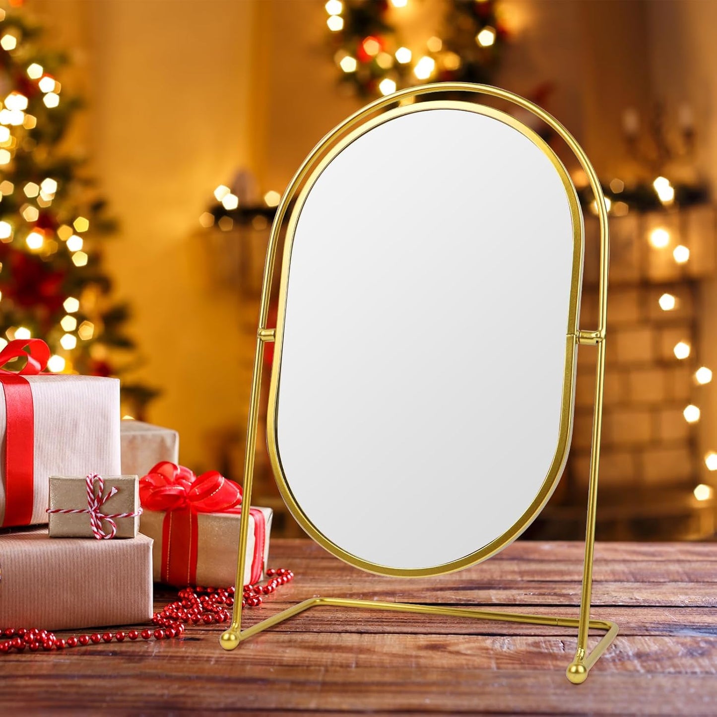 360°Rotate Vintage Oval Gold Stand Makeup Mirror for Women