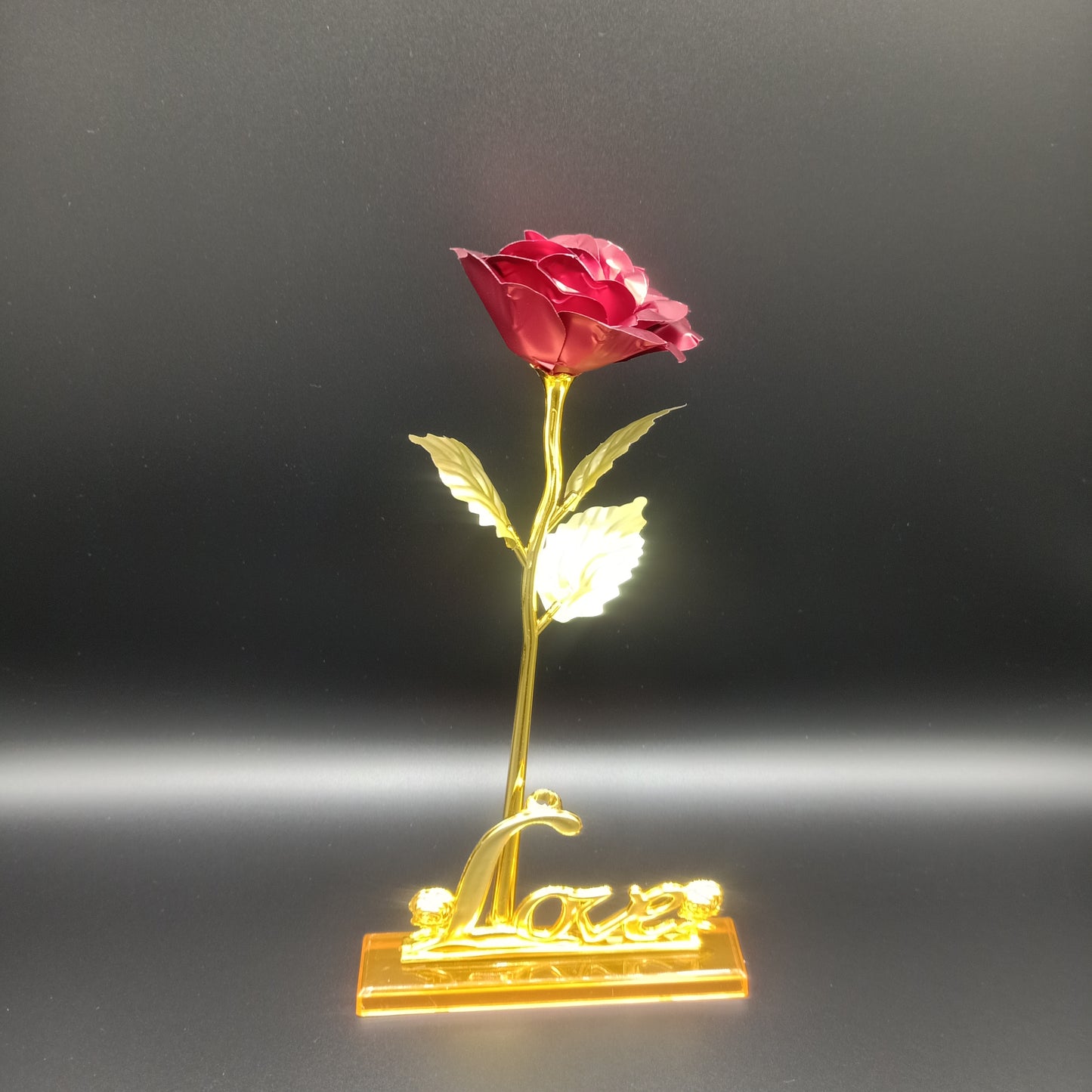 24K Gold Plated Rose (Red) With Love Stand