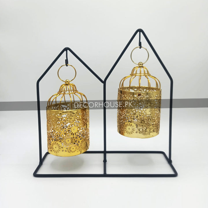 Metal Candle Stand with Hanging Lantern.
