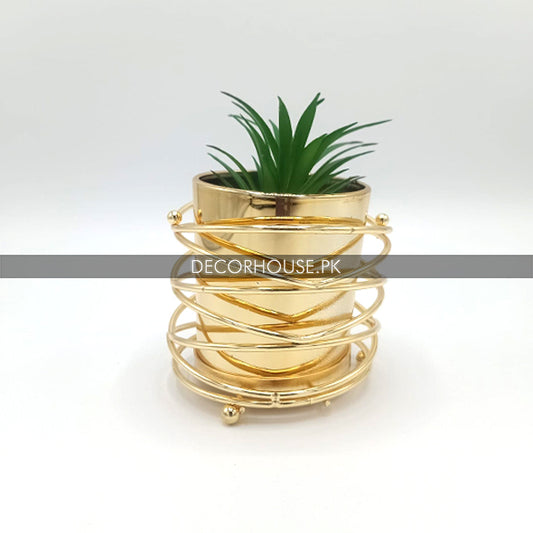Realistic Artificial Golden Round Pot Plant