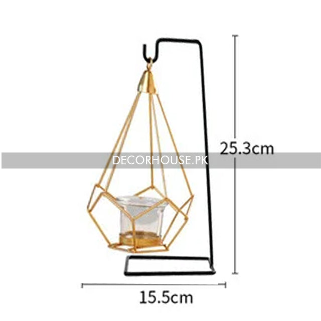 Golden Hanging Pot with Black Metal Stand