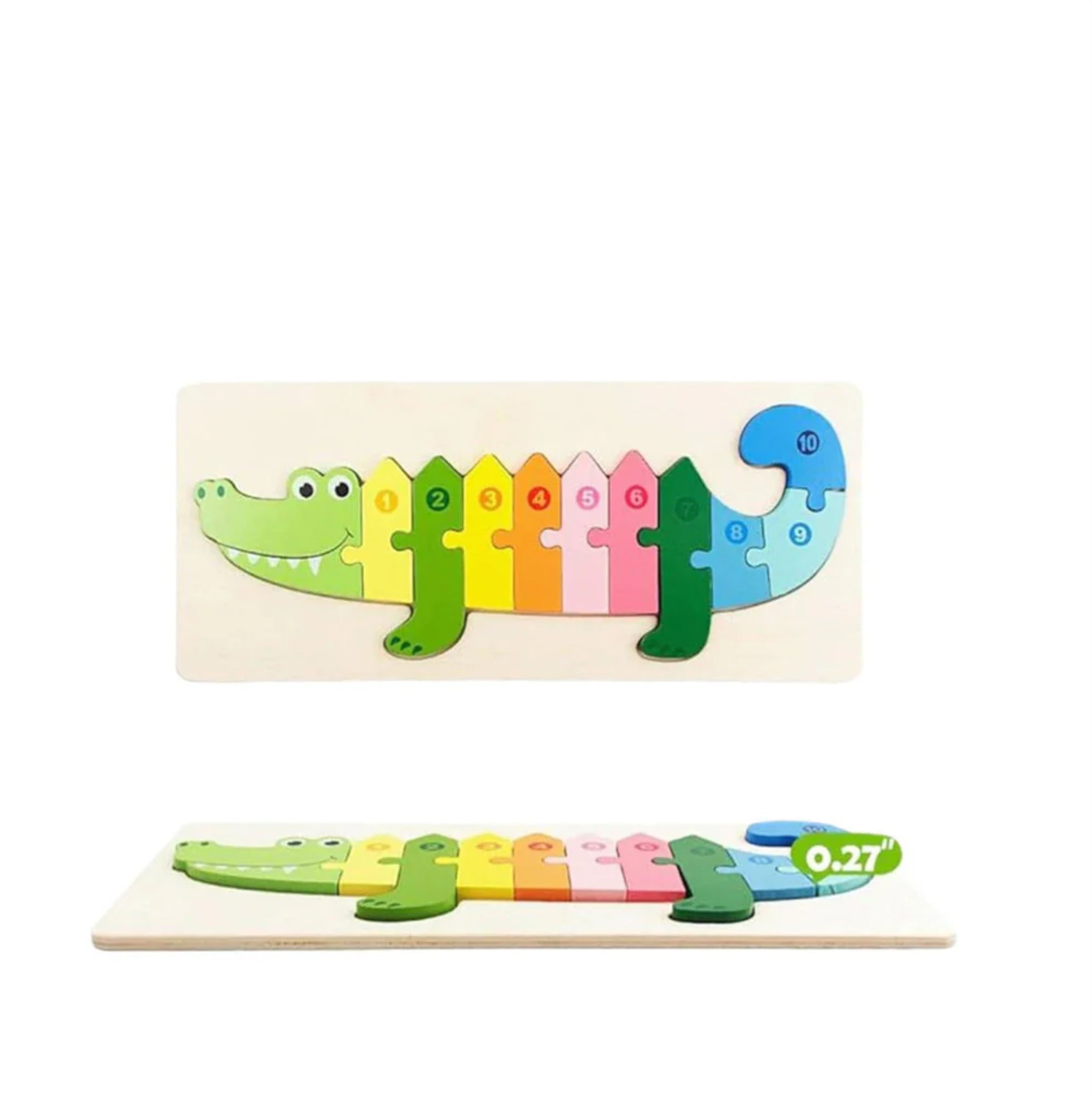 Wooden Number Puzzle Crocodile, 10 Pieces – Assorted Styles