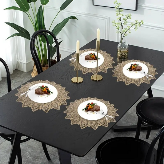 PVC Hollow Flower Shape Table Mats for Table Decoration (set of 2)