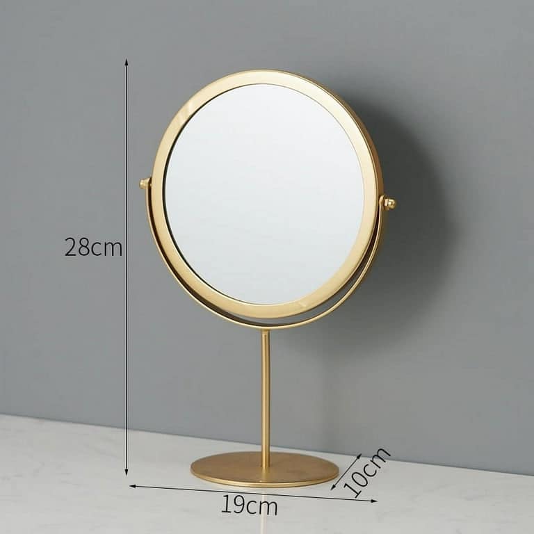 Portable Matel Stand Makeup Mirror Round Shape Desktop Vanity Mirror Gold