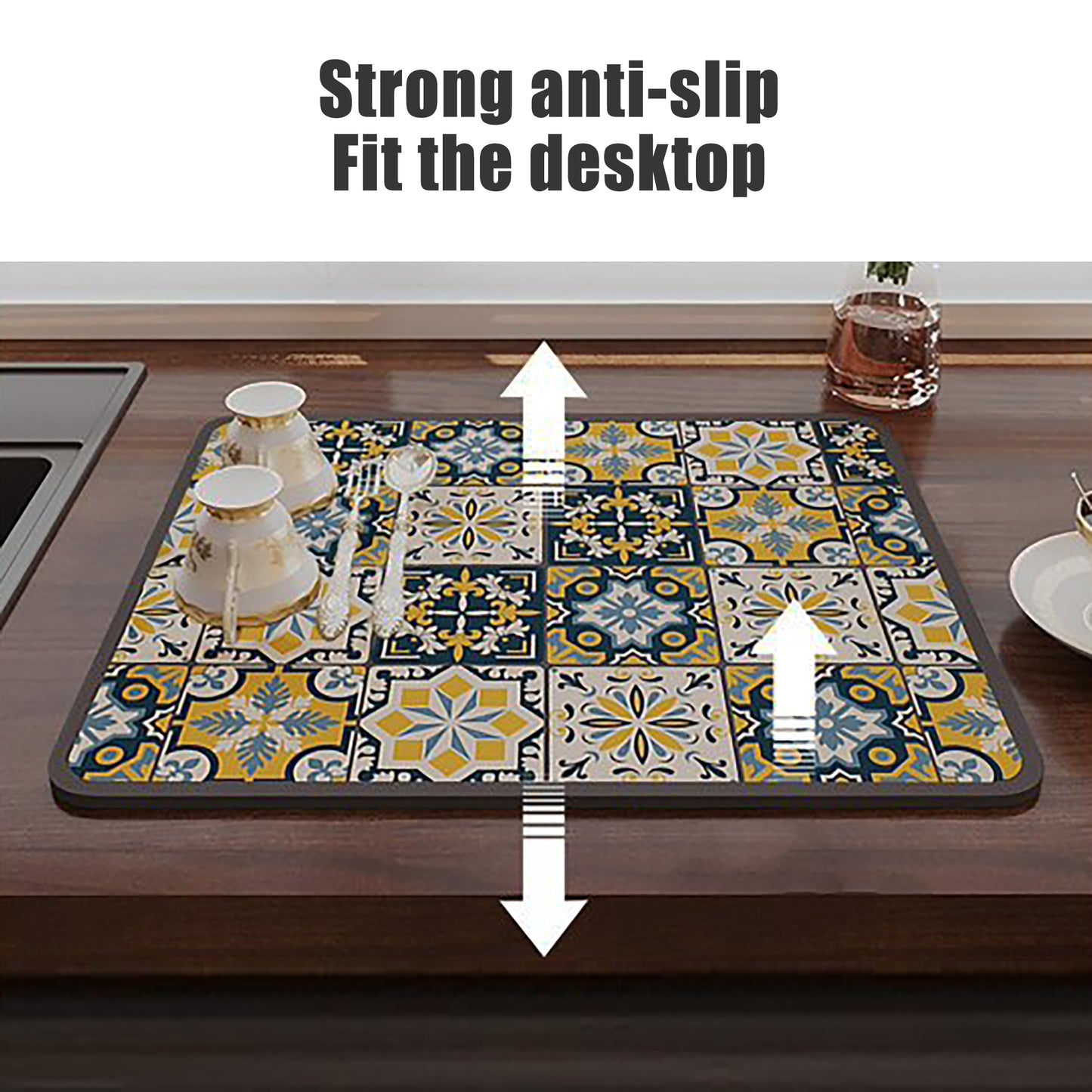 Tableware Drying Mat Polyester Fiber Kitchen Countertop & Table Mat Insulation Pad (Set of 2)