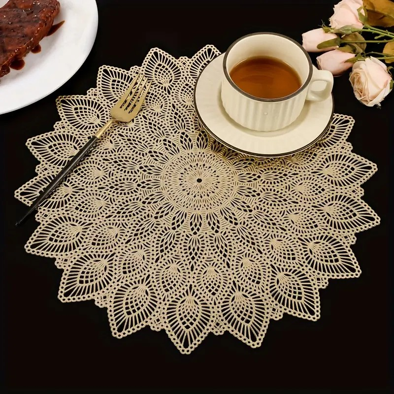PVC Hollow Flower Shape Table Mats for Table Decoration (set of 2)