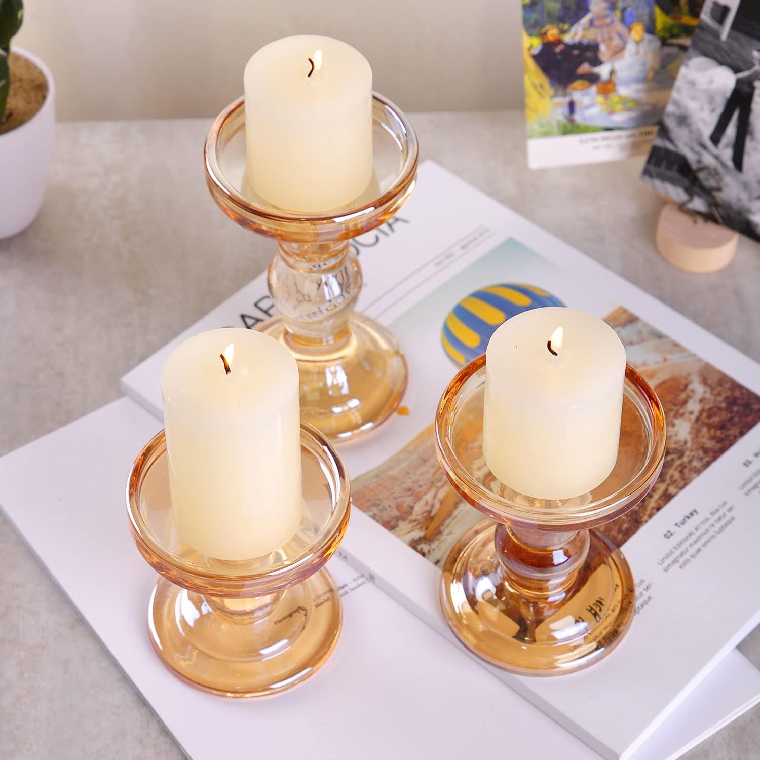 Set of 3 Glass Candle Holder for Table Decor