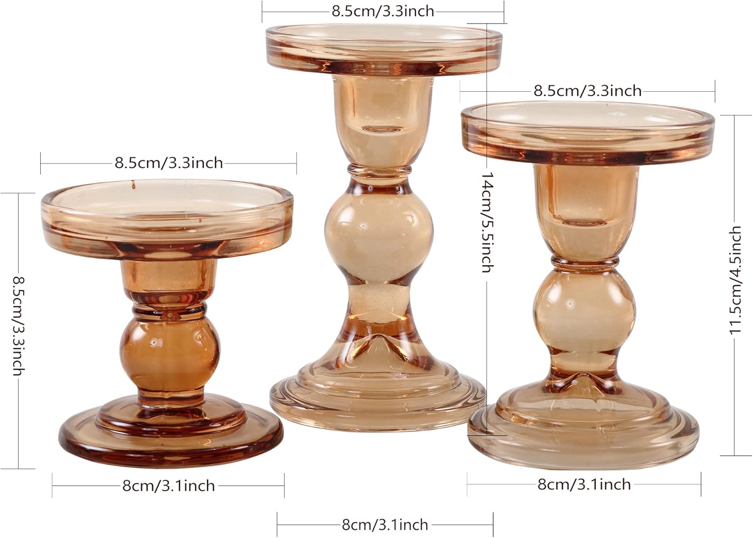 Set of 3 Glass Candle Holder for Table Decor