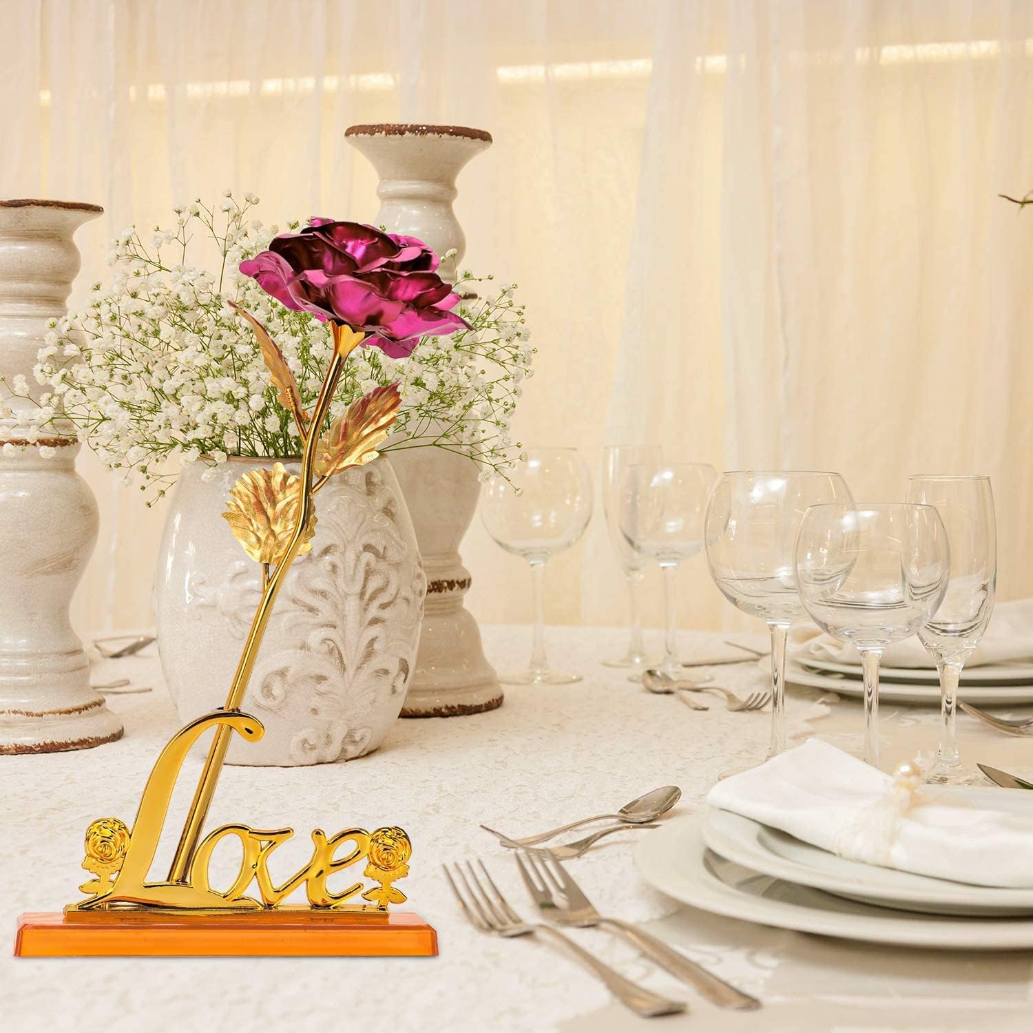 24K Gold Plated Rose (Red) With Love Stand