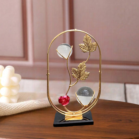 Metal Leaves Ornament With Crystal Balls Oval Design