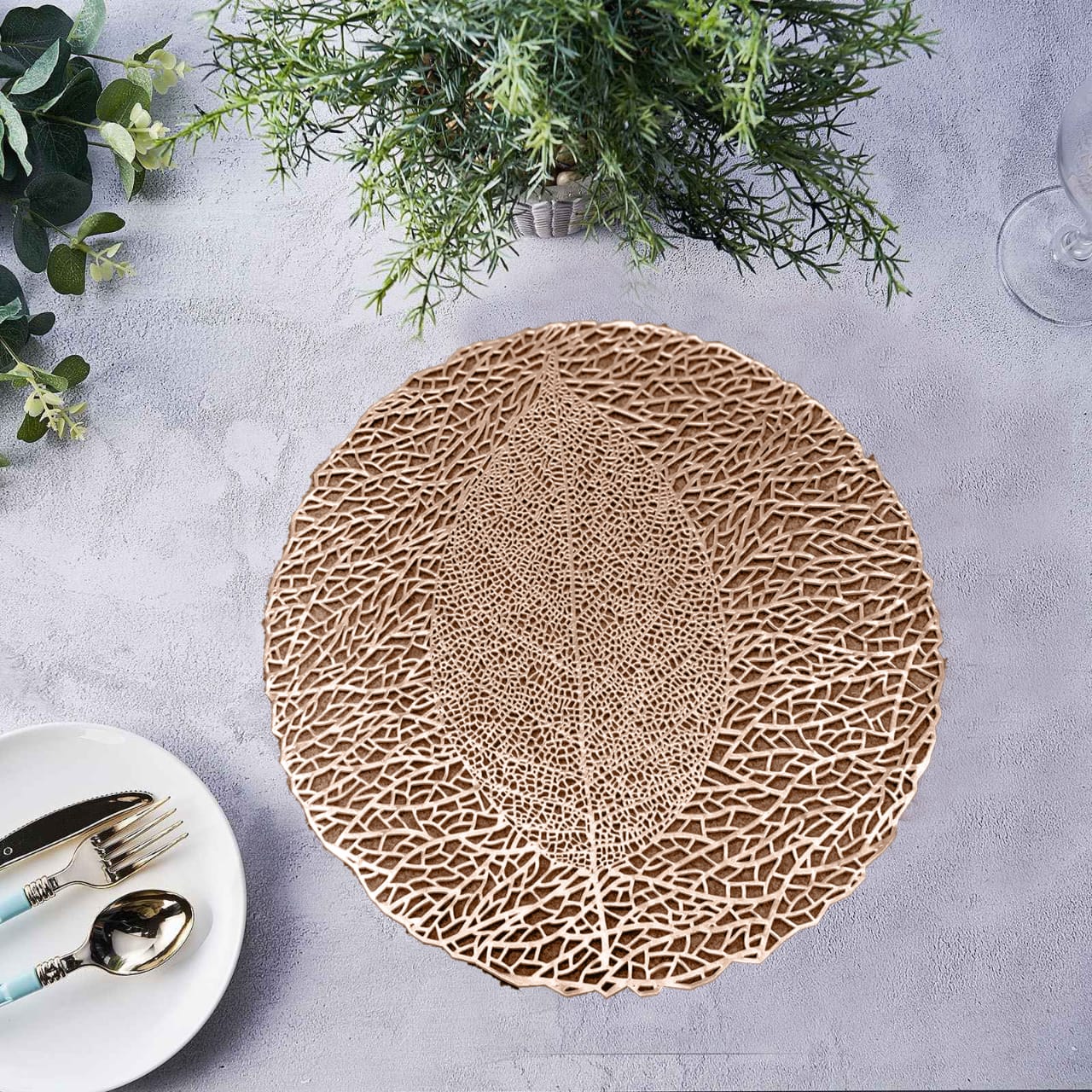 Gold Autumn Leaf Decorative Charger Plate ( Set Of 2)