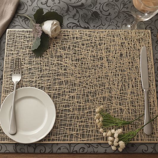 Rectangle Geometric Gold Dining Table Mats ( Set Of 4)