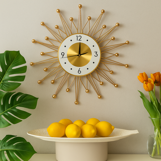 Metal Sunburst Clock Mid Century Modern Wall Vintage Decor
