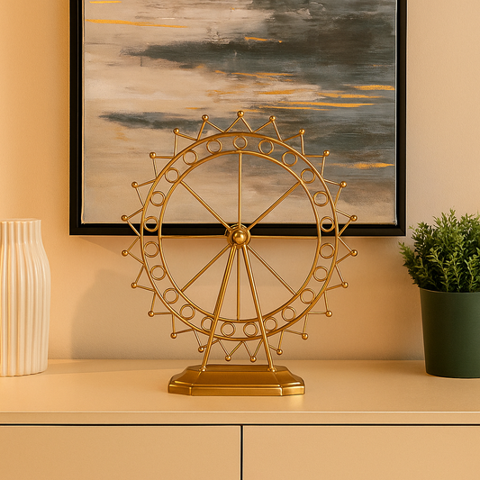 Golden Wheel Metal Table Decor Showpiece | Size 16.1x9.1x31 cm (LxBxH)