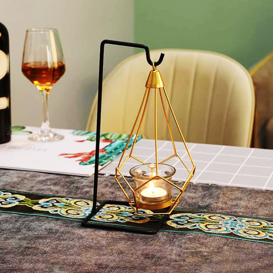 Golden Hanging Pot with Black Metal Stand