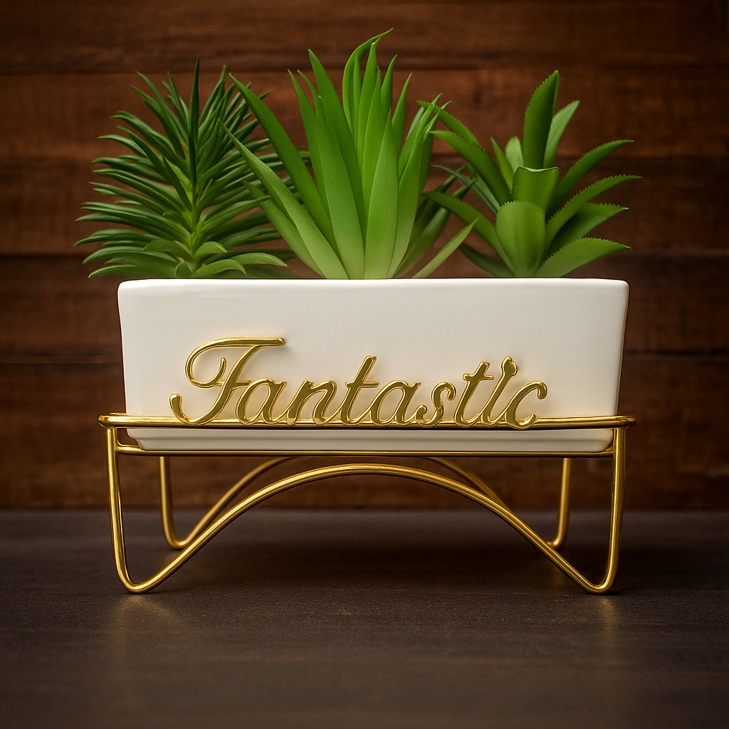 Fantastic Succulent Trio in Golden Stand