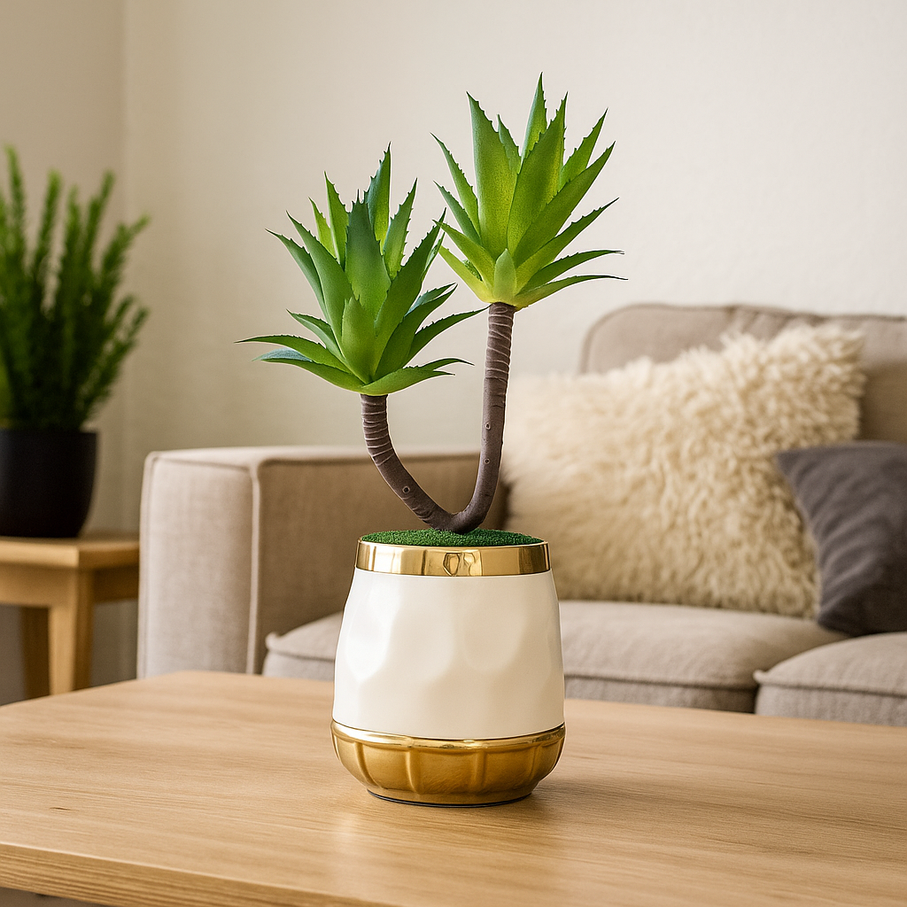 Ceramic White Pot Realistic Artificial Plant Decorations Piece Best for Home Decor
