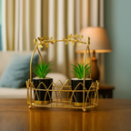 Gold Metal Tray with Artificial Double Ceramic Plant Pot