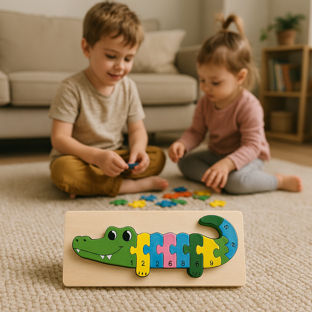 Wooden Number Puzzle Crocodile, 10 Pieces – Assorted Styles