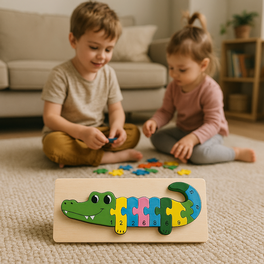 Wooden Number Puzzle Crocodile, 10 Pieces – Assorted Styles