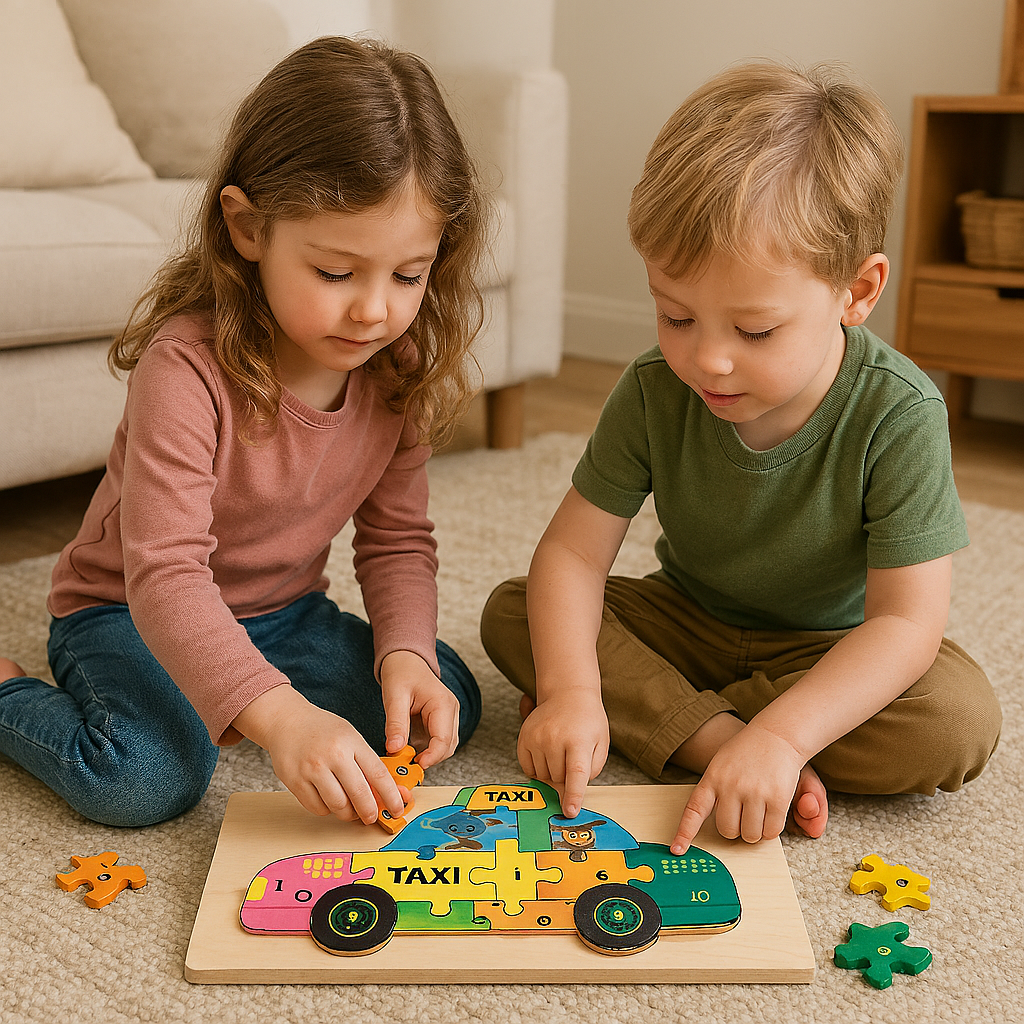 Wooden Number Puzzle Car, 10 Pieces – Assorted Styles
