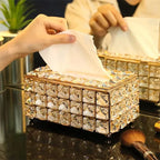 Luxury crystal tissue box elegantly displayed, offering easy access to tissues with a striking design.