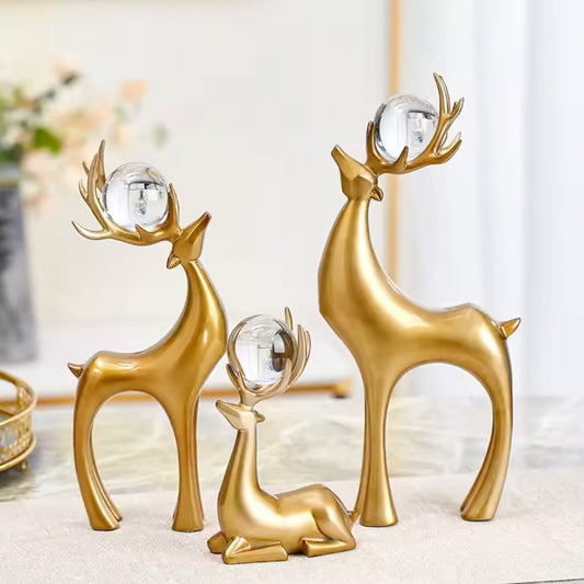 Set of 3 Golden Artistic Deer Decor - Elegant Charm Deer