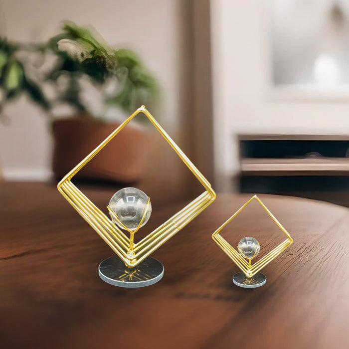 Set of 2 Nordic Luxury Metal Crafts Creative Crystal Ball Pendant Ornament for Living Room, Office Desktop Decoration