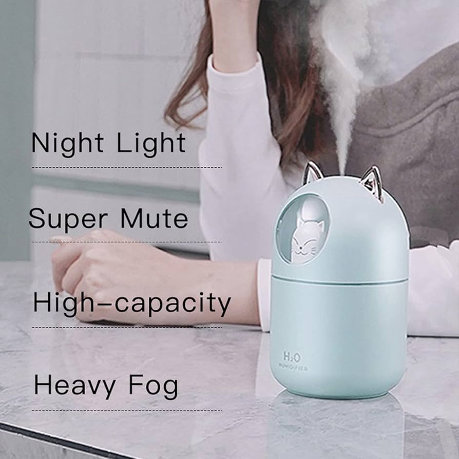 Mini Air Humidifier Cute Cat Aroma Diffuser with Colorful Night Light USB Mute Air Purifier Cool Mist Maker Home Air Freshener
