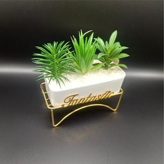 Fantastic Succulent Trio in Golden Stand