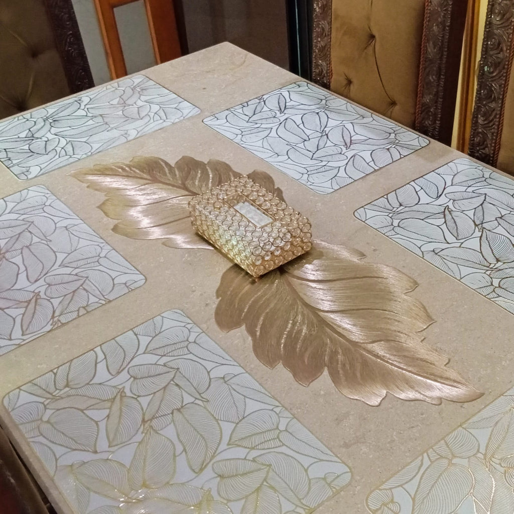 Botanical Golden Leaf Linen Mat ( Set Of 4)