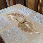 Botanical Golden Leaf Linen Mat ( Set Of 4)