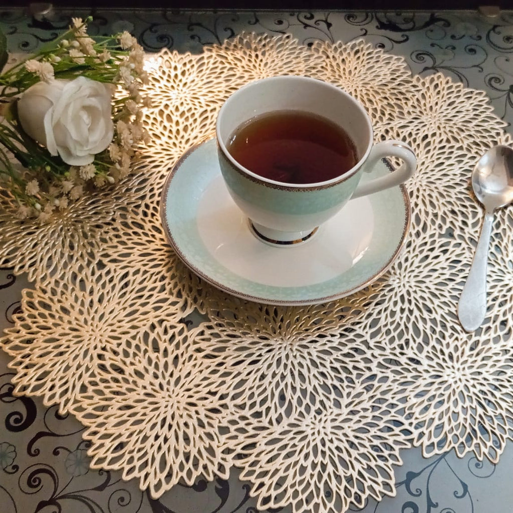 Floral Cutwork Gold Dining Table Mat for Table Decoration (Set of 4)
