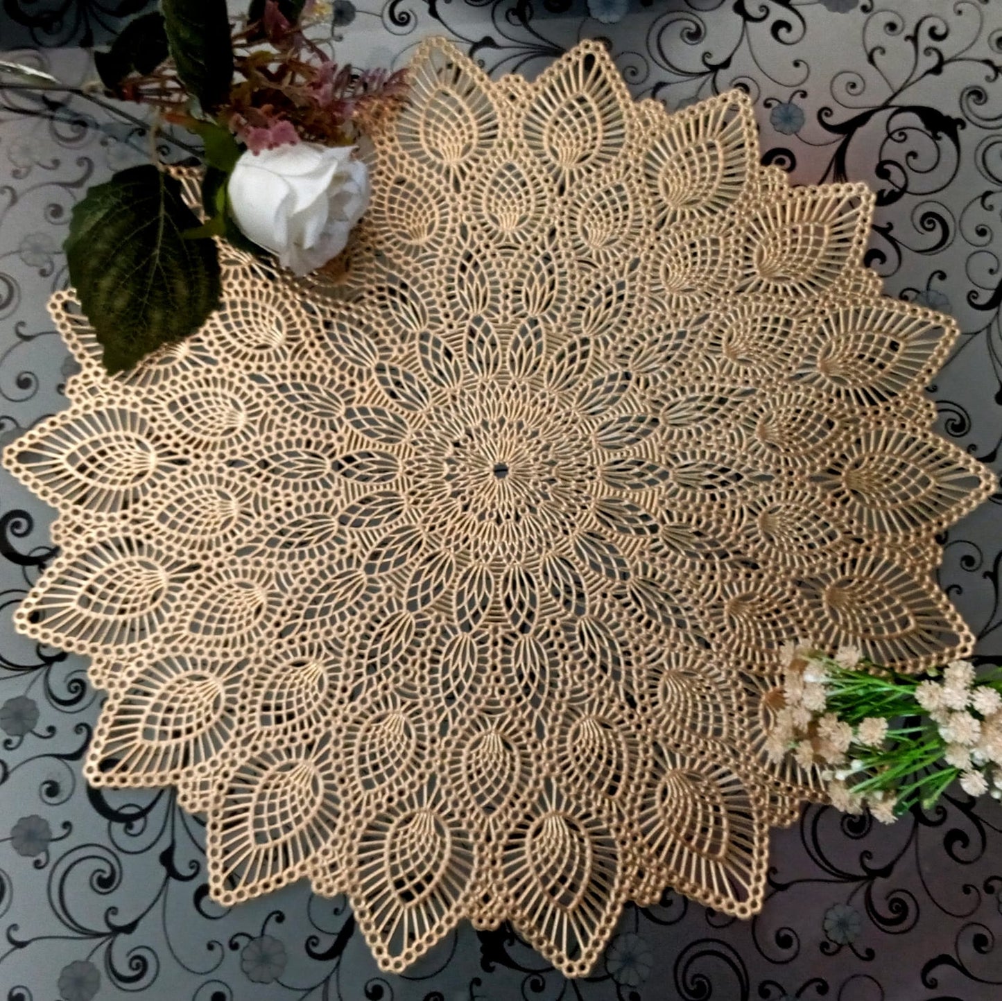 PVC Hollow Flower Shape Table Mats for Table Decoration (set of 2)