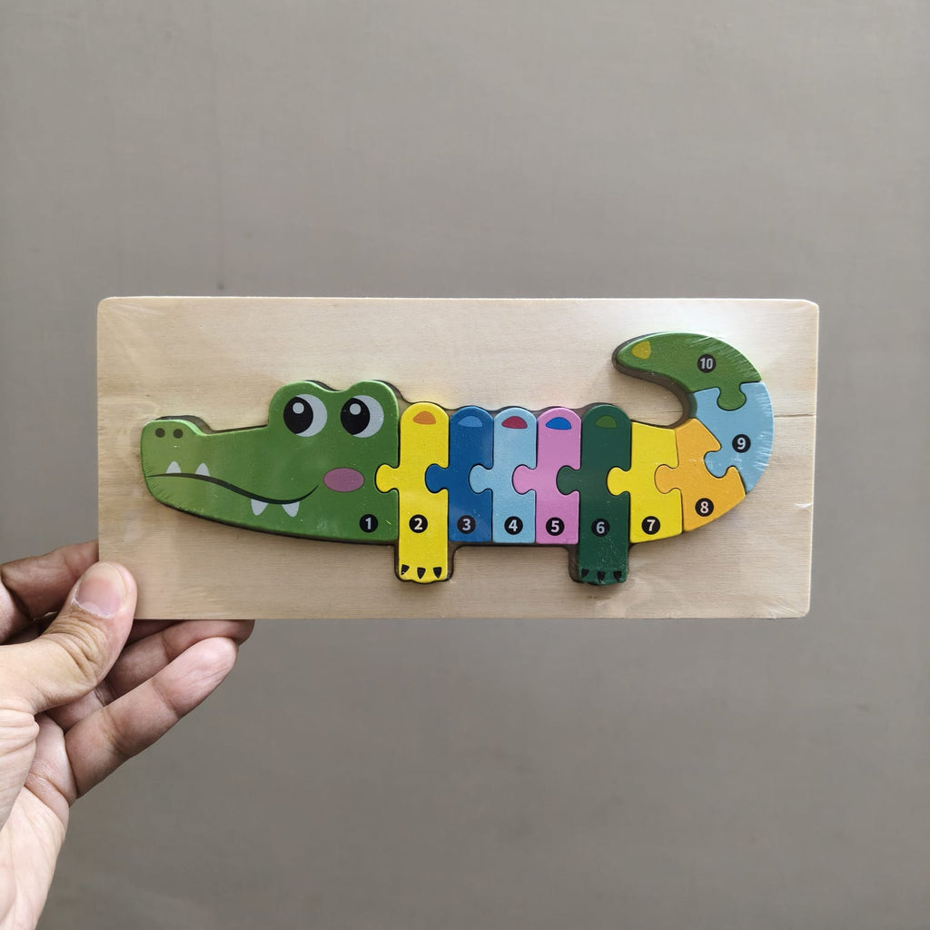 Wooden Number Puzzle Crocodile, 10 Pieces – Assorted Styles
