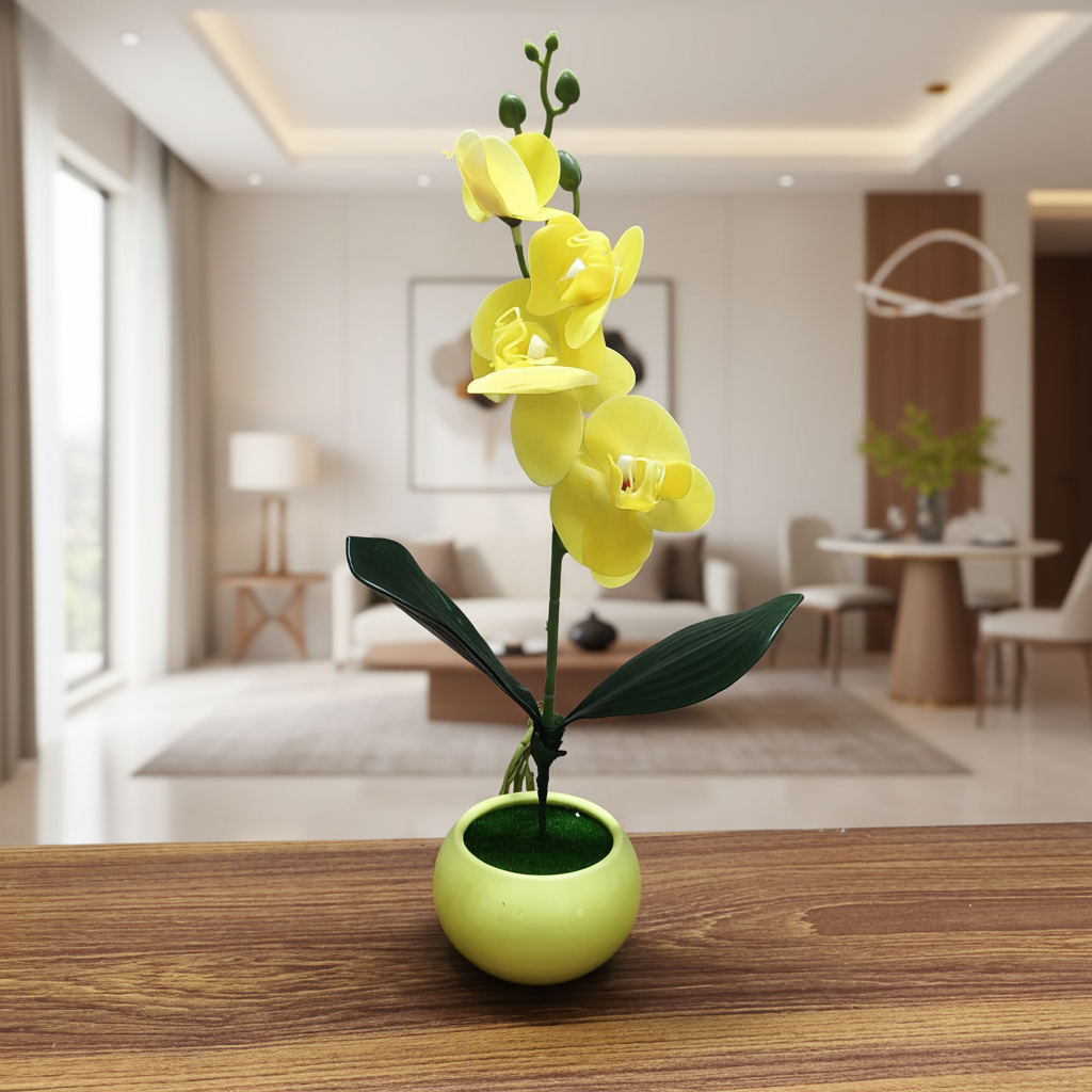 Yellow Blossom Artificial Plant and Pot