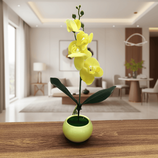 Yellow Blossom Artificial Plant and Pot