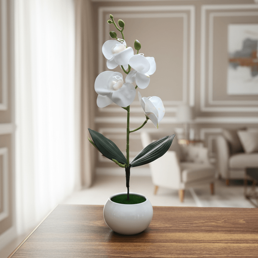 White Blossom Artificial Plant and Pot