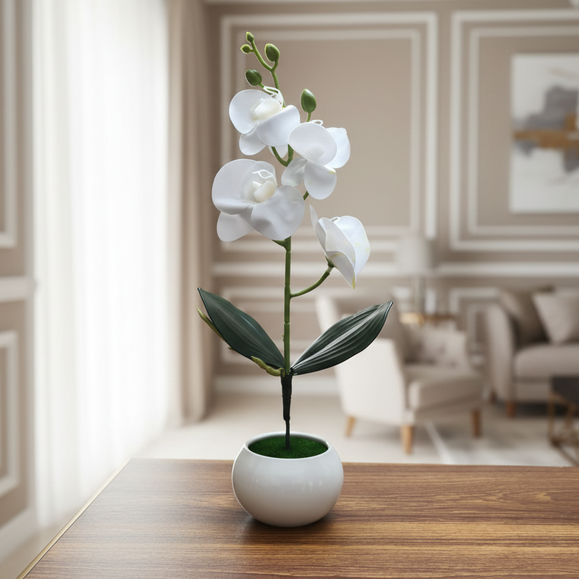White Blossom Artificial Plant and Pot