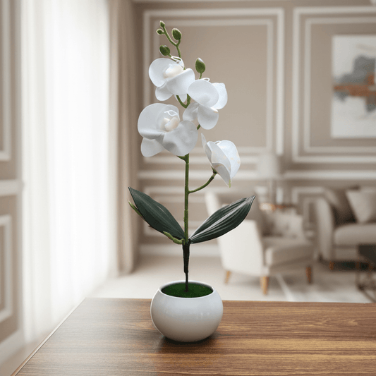 White Blossom Artificial Plant and Pot